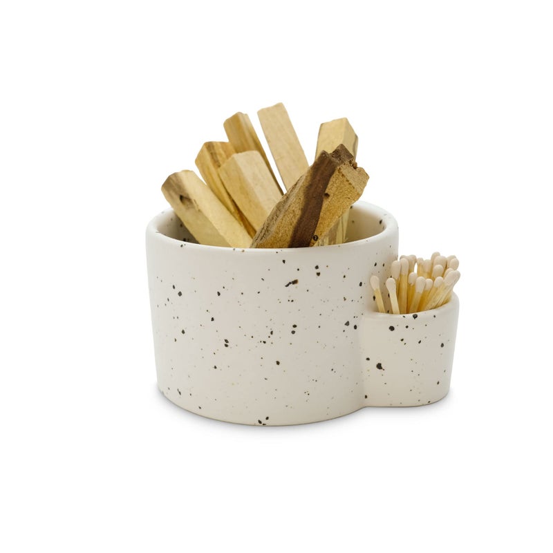 Bursera White Ceramic Bowl, Tree Planted With Every Order, Decorative With Side Slot for Matches, Smudging Burn for Sage, Palo Santo, Matchstick Holder, Form for Candles - Image 1